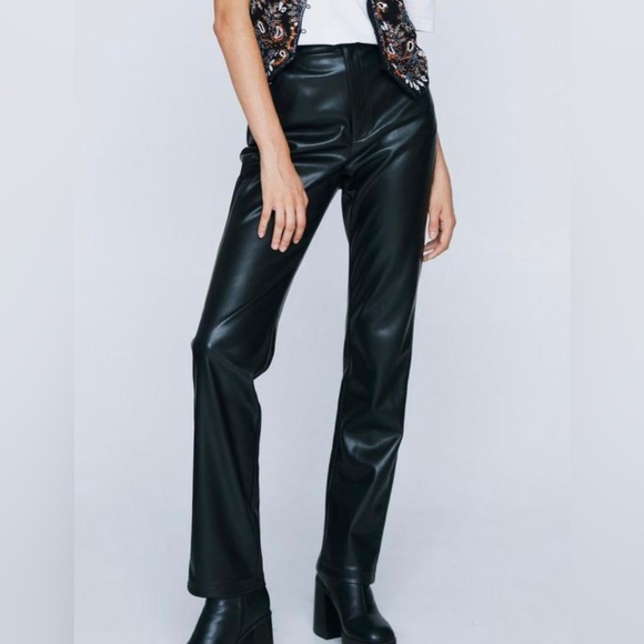 Nasty Gal Pants - Faux Leather Slim Fit Straight Leg Pants